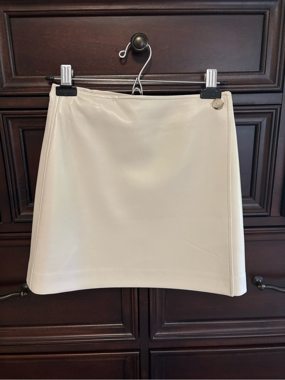Aritzia Babaton Cream Mini A-Line leather wrap Skirt